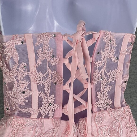 Wedding Apparel NWT Womens 2 Baby Pink Floral Lace Corset Mini Dress Coquette - Picture 9 of 16